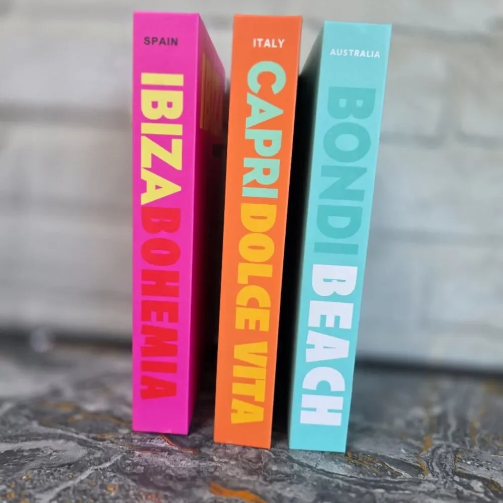 Preppy Decorative Fake Books Set of 3 Capri Ibiza Bondi Beach Travel Decor